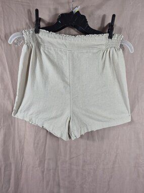 Lauren Conrad Women's Cream Linen Pull Up Smocked Waistband Short Shorts Size L